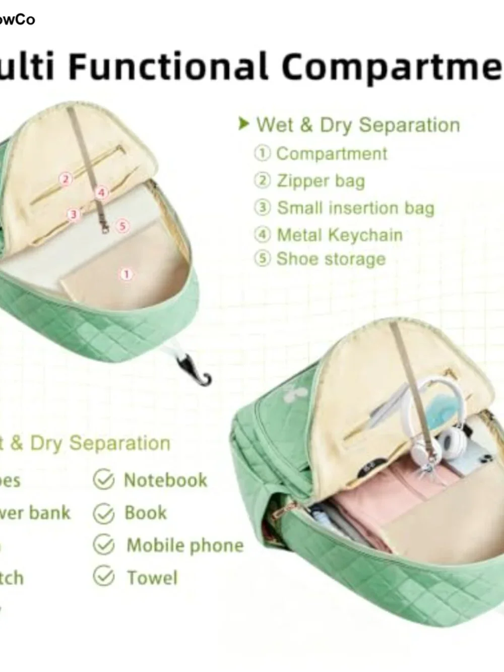 Water-Resistant Tennis Backpack Racket Bag for Women with Shoe Compartment